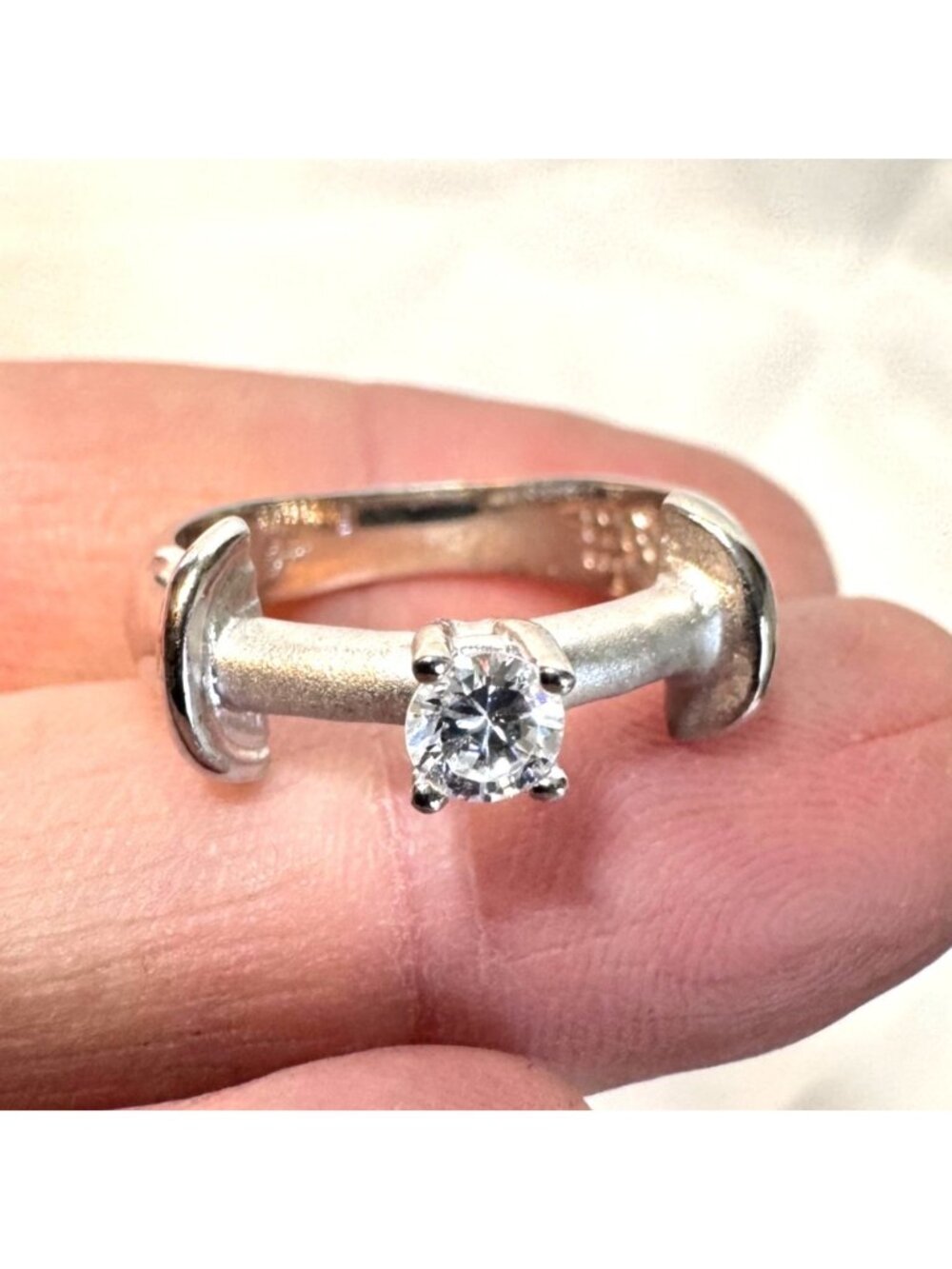 Modernist Sterling Silver 925 CZ Statement Ring Satin Finish Size 6.75